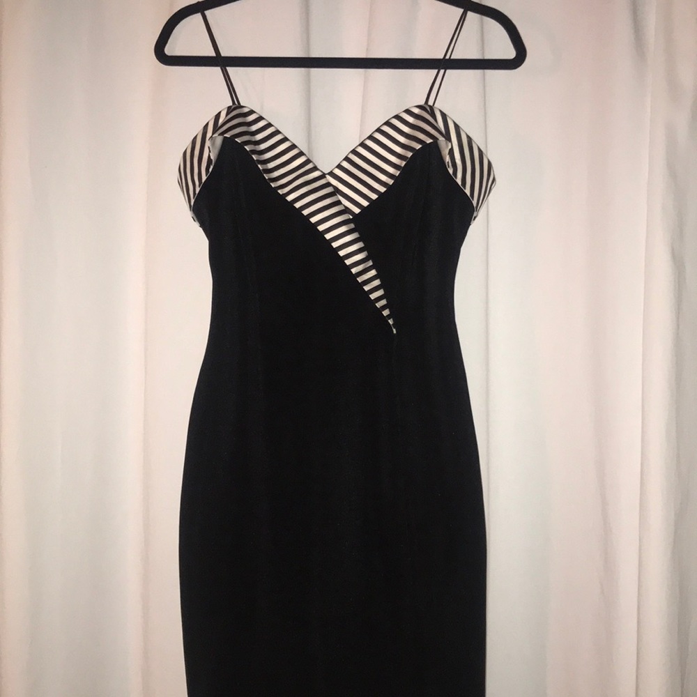 Vintage LBD w/ Black & White Stripe V-Neck